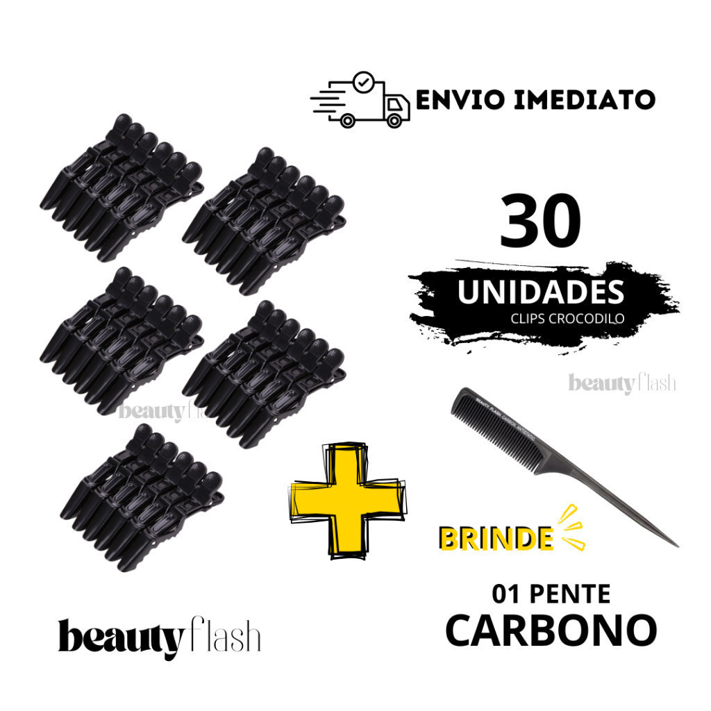 Kit 30 Presilhas Jacaré Crocodilo Cabeleireiro e Pente Carbono em Oferta na Shopee