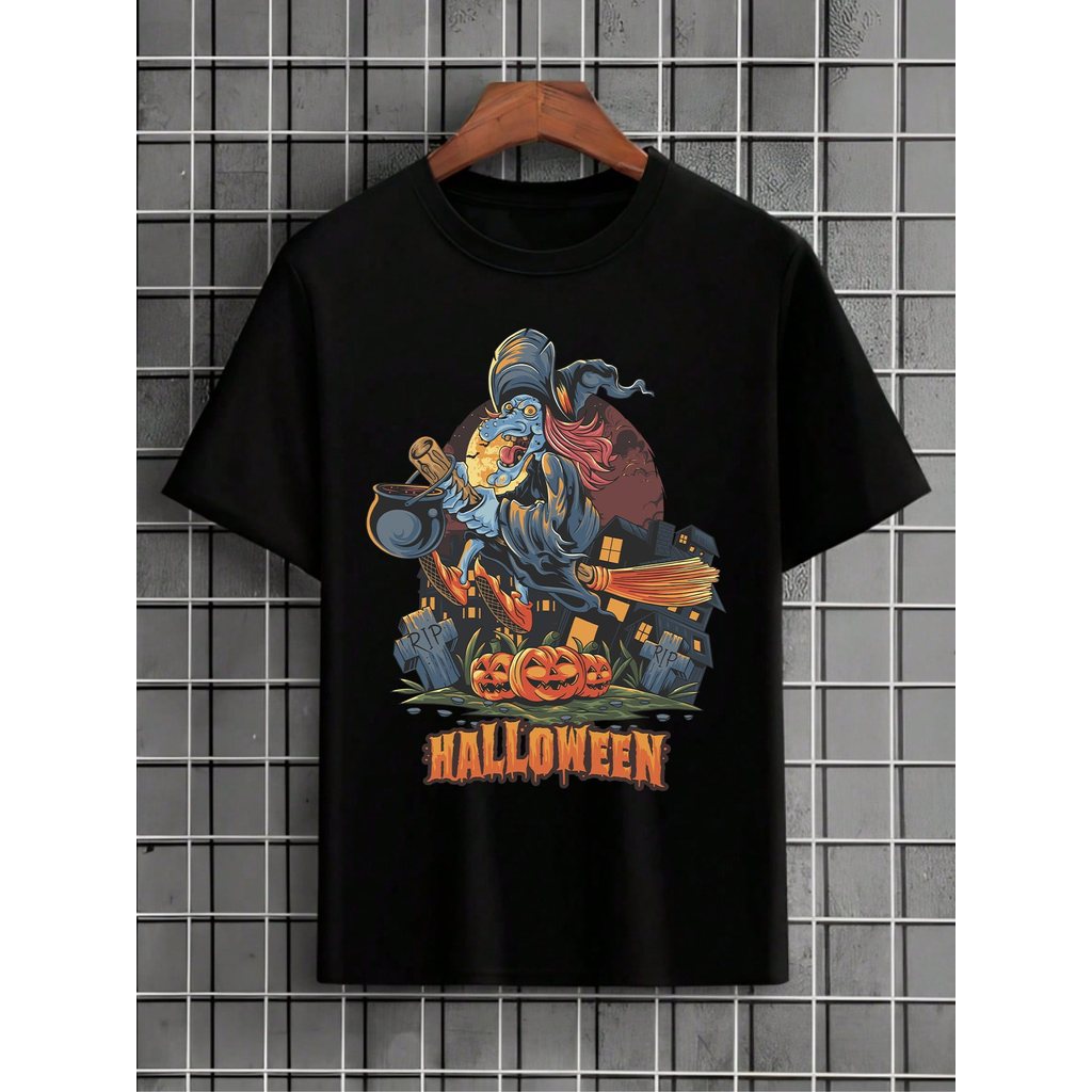 Camiseta Halloween Bruxa Vassoura Fantasma Camisa Blusa Unissex Masculino Feminino   Streetwear Preto Branco!! Plus Size