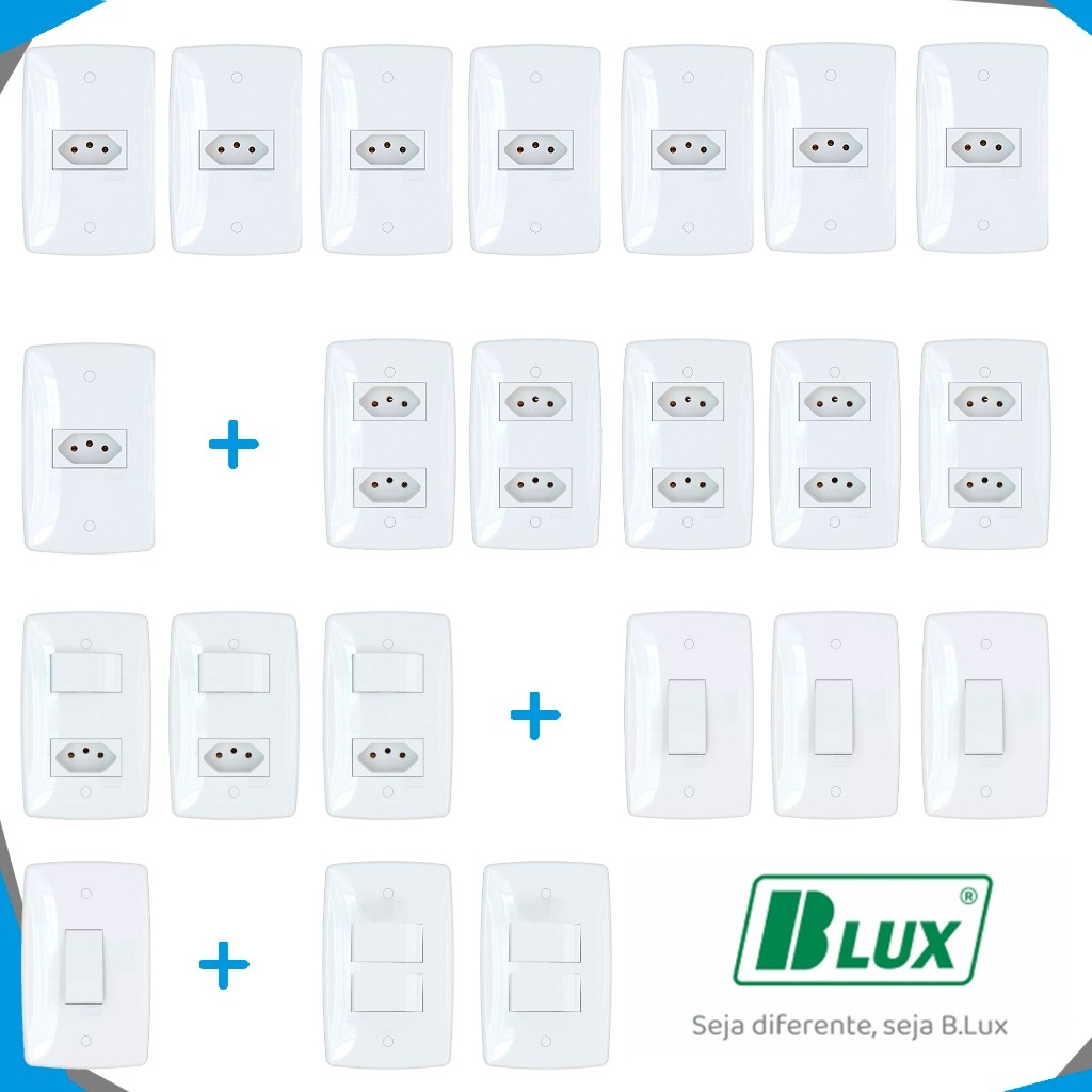 Kit 22 Peças Tomadas e Interruptores 4x2 Parede Embutir Interruptor Simples Tomada 10a  Finesse+