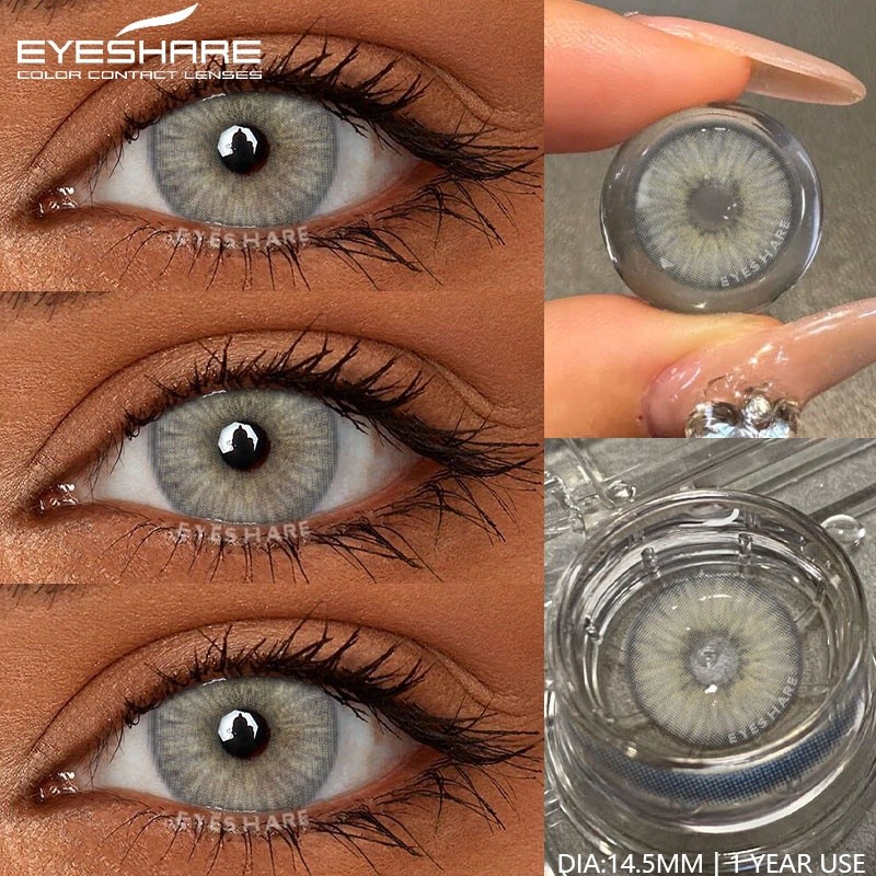 EYESHARE 1 Par De Lentes De Contato Coloridas , Para Os Olhos Marrons Azuis Colorcon , Beleza Anual , Cinza , Alunos , C