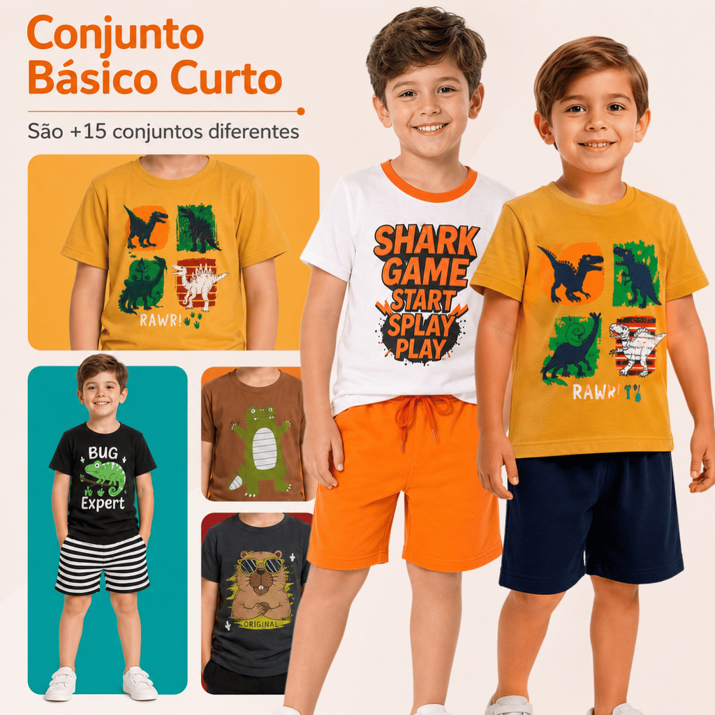 Kit 3 Sortido Conjuntos Menino Roupas de Verão | TAM 1 ao 8