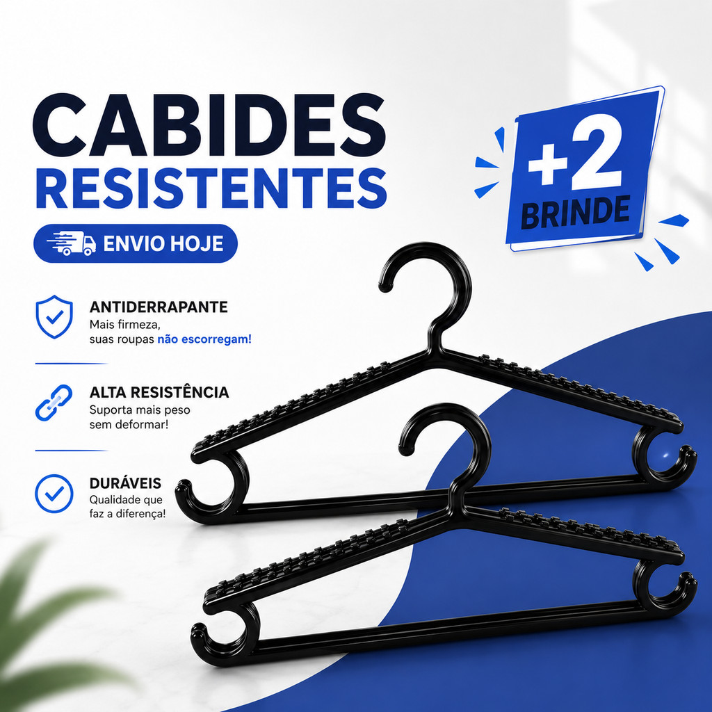 Kit Cabides Antiderrapantes Reforçados para Roupas Adulto com Suporte para Alças