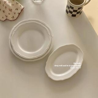 Branco Retro linha luz em relevo europeu cerâmica placa plana chá da tarde lanche prato sobremesa café da manhã