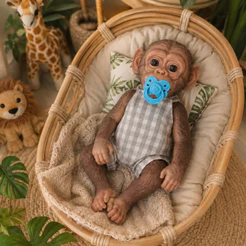 Bebê Macaco Reborn Realista Silicone Vinil Articulado Completo