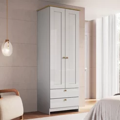Guarda-Roupa 2 Portas e 2 Gavetas Americano Branco/Gelo/Ipê 2 Portas