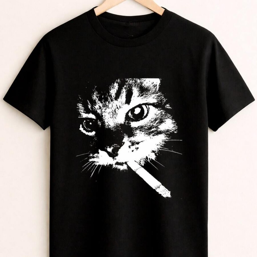 Camiseta Gato Fofo Estampada Unissex 100% Algodão Manga Curta Camisa Casual Confortável Pet Divertida Engraçada