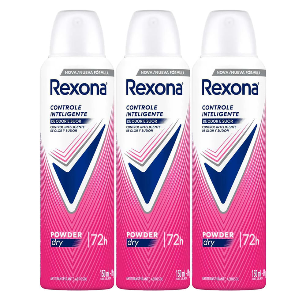 Kit Desodorante Aerosol Rexona Powder Dry 150ml - 3 Unidades