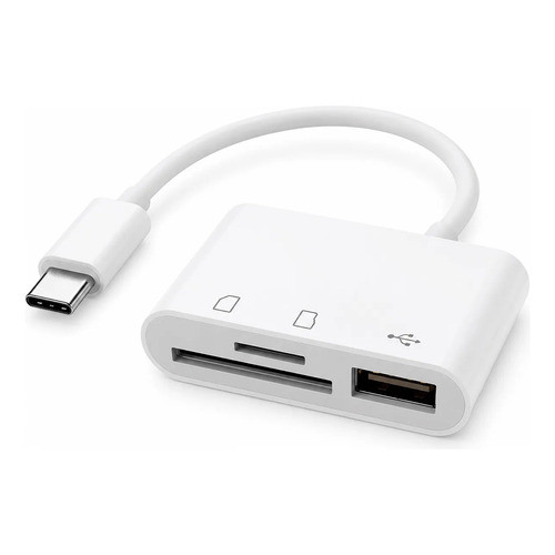 Leitor Cartão Memória Adaptador Tipo C Otg Usb Sd Tf E Usb Branco