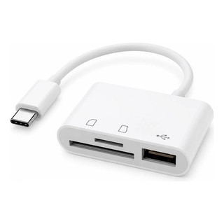 Leitor Cartão Memória Adaptador Tipo C Otg Usb Sd Tf E Usb Branco