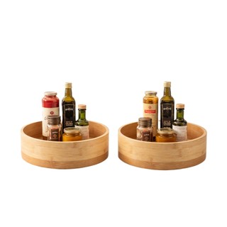 Organizer Giratório Bambu 360 Porta Temperos Cozinha Armário Mesa Multiuso Borda Alta Redondo Praticidade Luxo
