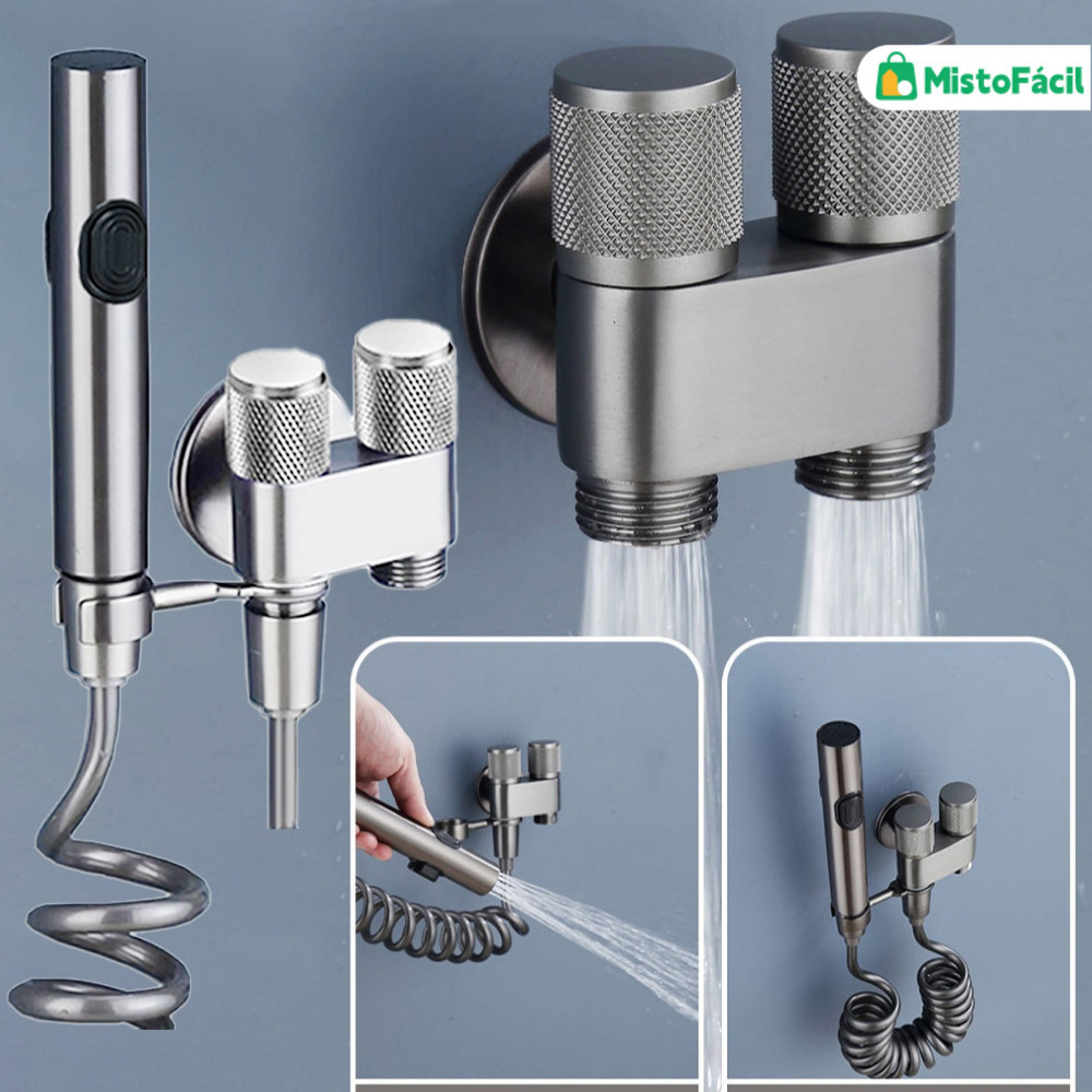 Kit Ducha Higiênica com Registro Dupla Saída em Aço Inox – 2 Modos de Limpeza, 2 Saídas Independentes