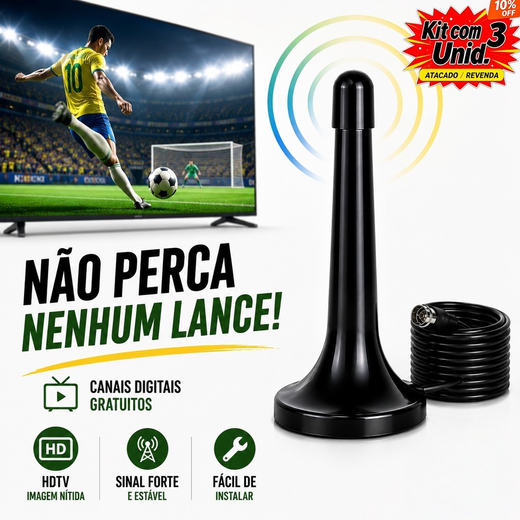 Antena TV Digital Copa do Mundo| Imagem HDTV 4K Fácil Instalação | Interna Externa Alta Sensibilidade