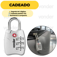 Cadeado TSA com Segredo 3 Dígitos para Mala Viagem Armário Liga de Zinco Vonder Prata Original 32