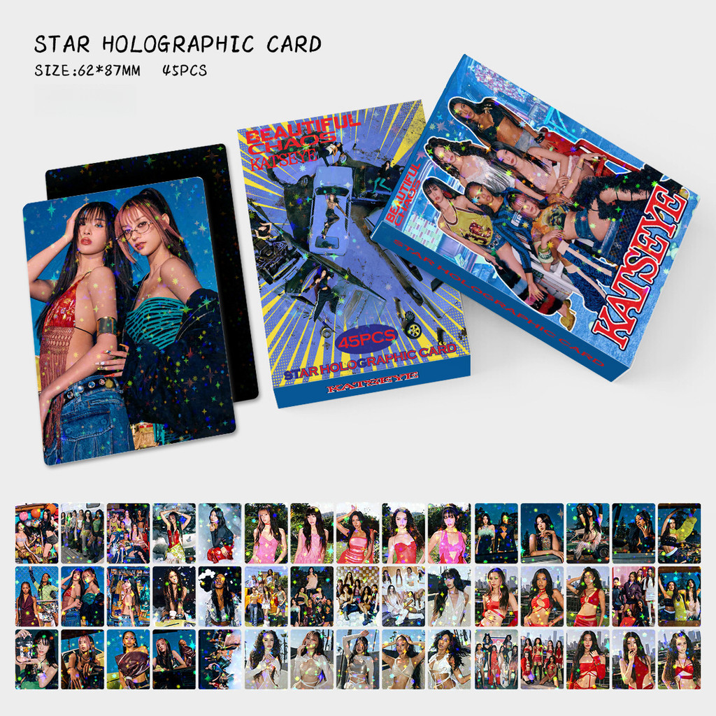 45pcs KATSEYE Cartões Lomo Estrelados Dupla Face Glitter Holográfico Kpop Idol Conjunto De Fotográficos