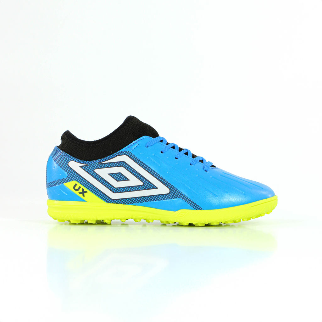 Chuteira Umbro Society Ux Jr Azul e Verde Limão - Juvenil