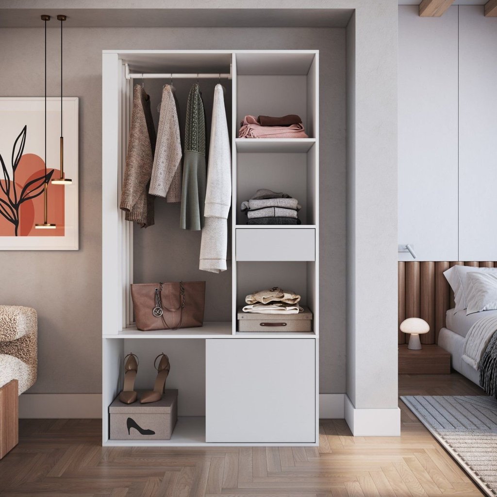 Guarda-Roupa Closet com 1 Gaveta 1 Cabideiro 2 Prateleiras e 1 Porta CL100 Branco Branco