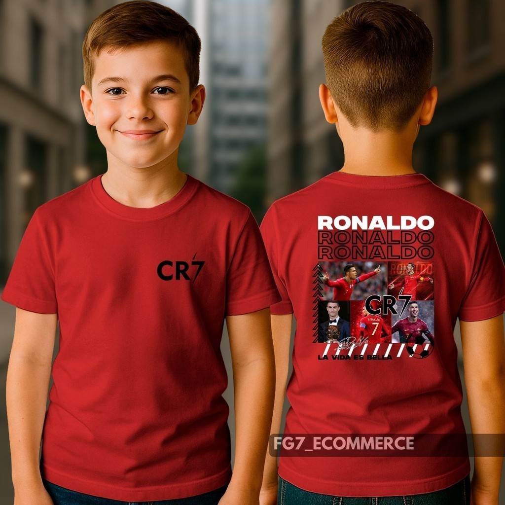 Camiseta Jogador CR7 Cristiano Ronaldo Camiseta Crianças Manga Curta Algodão Moda Infantil Futebol Promoção