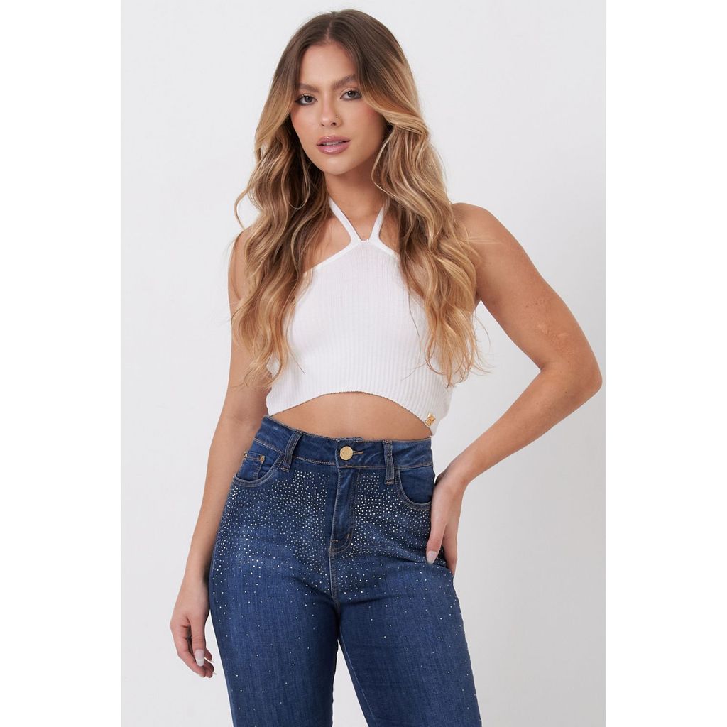 Cropped Feminino Tricot Amarração Planet Girls Off White