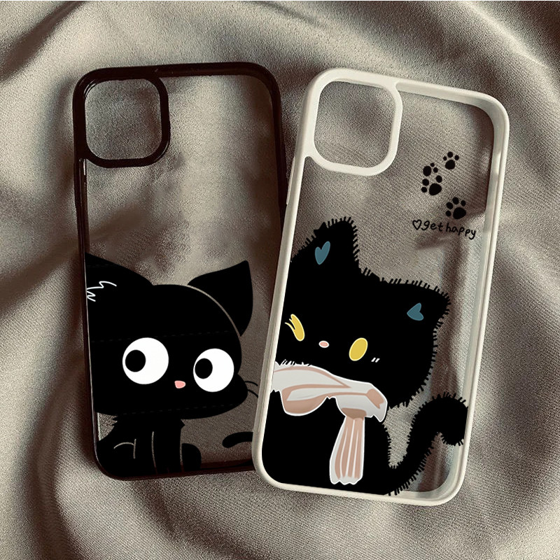 Bonito Fita Gato Preto Caso De Telefone Para Samsung S24 S23 FE S26 S25 Ultra S23 S22 S21 Plus S20 S21 Capa Clara