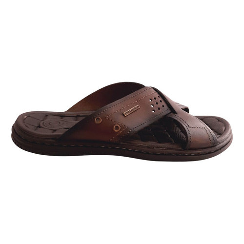 Chinelo Masculino Papete Pegada Original Couro Legítimo Confortável Tiras Cruzadas Resitente PG131222