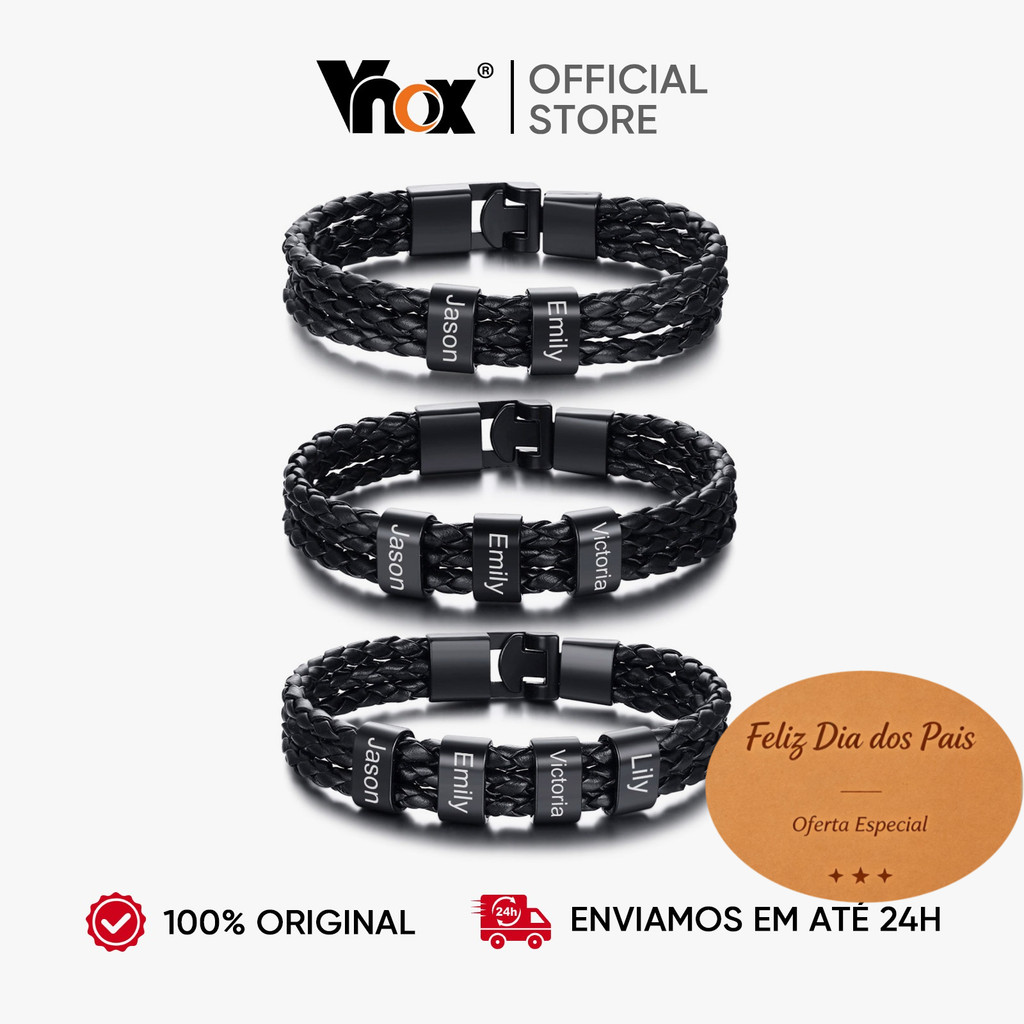 Vnox Grátis Gravado Nome Da Família Pulseira Trançada Presente Do Dia Dos Pais Para O Pai Crianças Nomes Personalizado A