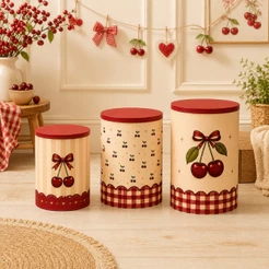 Trio Capas para Cilindros Tema Cerejinha Decoração Festa Tecido Premium