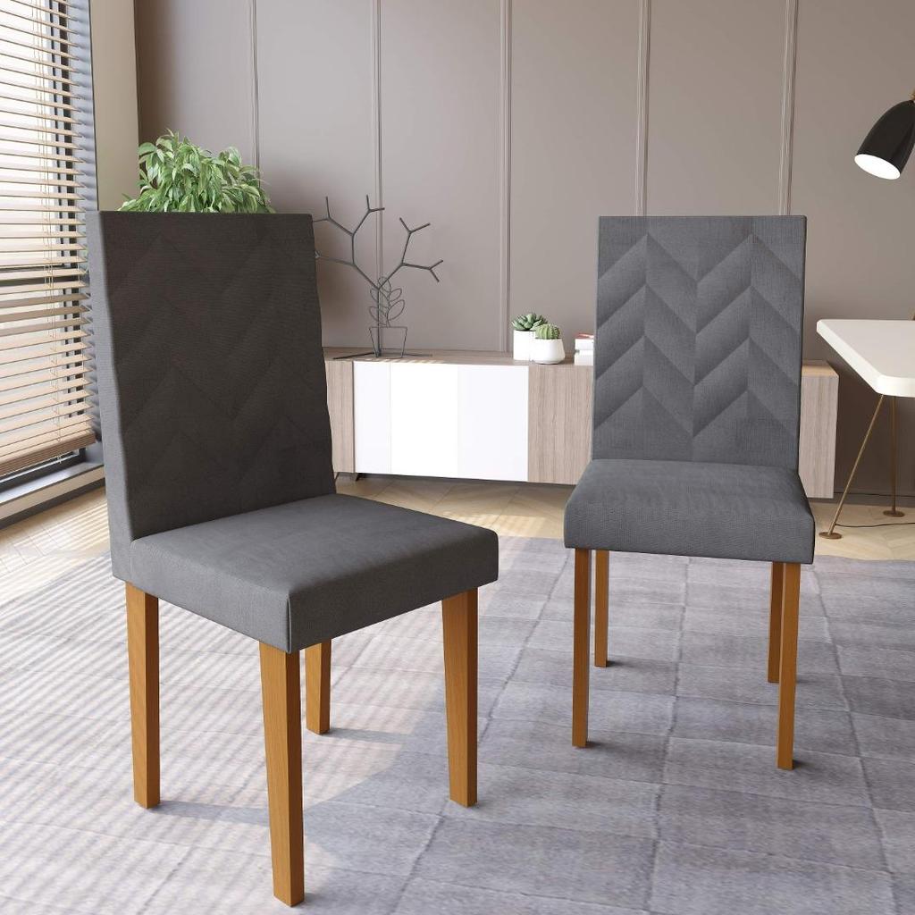 Conjunto 2 Cadeiras de Jantar com Pés em MDF Estofadas Fidelitá Itália Freijó/Grafite