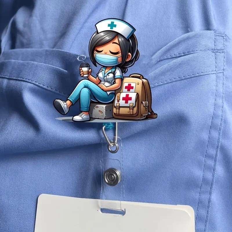 Porta-crachá retrátil com tema de enfermagem, porta-crachá médico com design de enfermagem, crachás de identificação e s