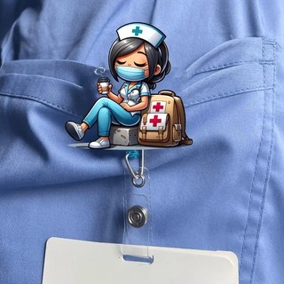 Porta-crachá retrátil com tema de enfermagem, porta-crachá médico com design de enfermagem, crachás de identificação e s