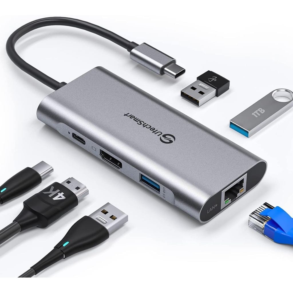 Hub USB C UtechSmart, Adaptador Multiportas USB C com Ethernet, Dock USB C para