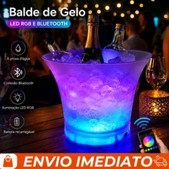 Balde de Gelo LED RGB 5L com Caixa de Som Bluetooth Recarregável para Festas e Churrasco