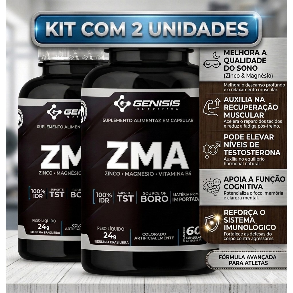 KIT 2 X ZMA + Zinco Magnésio Boro Vitamina B6 60 Cápsulas Suplemento Fitness Imunidade