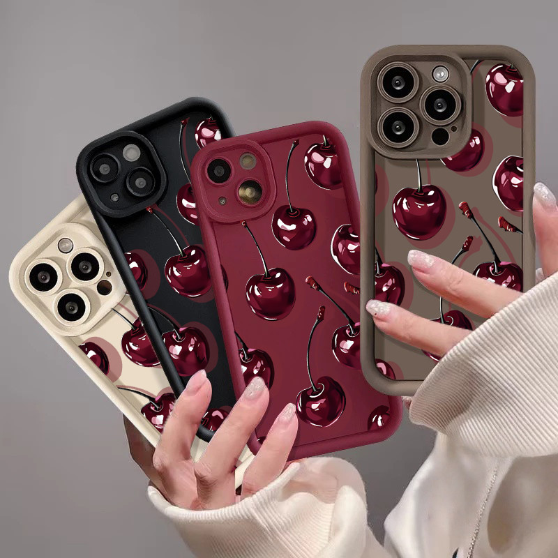 Vinho Vermelho Cereja Design Caso Para Samsung Galaxy A54 A34 A14 A24 A05 A05S A52 A52S A32 A72 A04 A04E Silicone Macio 