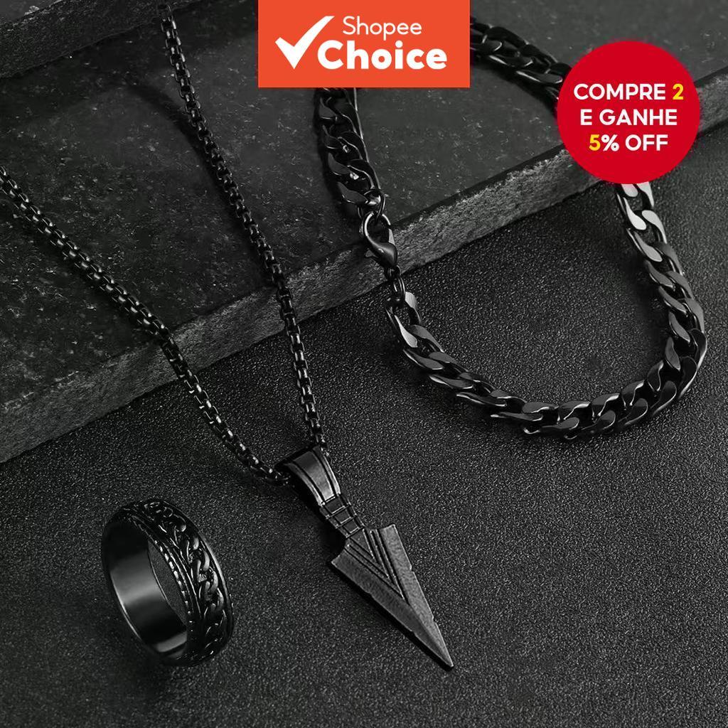 Conjunto De Joias De Liga De Hip Hop Colar Pulseira Anel Masculino Acessório De Moda De Rua