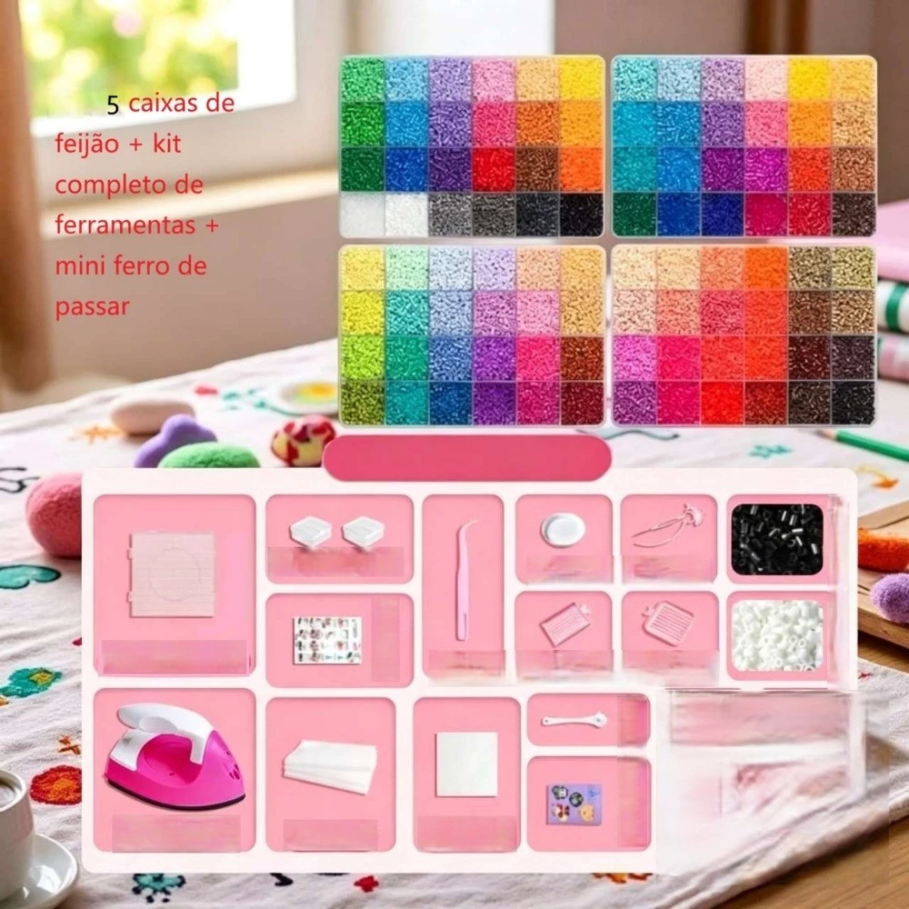 Kit Miçangas 1000 Peças 24 Cores + Ferramentas e Chaveiros - Pixel Art DIY Criativo