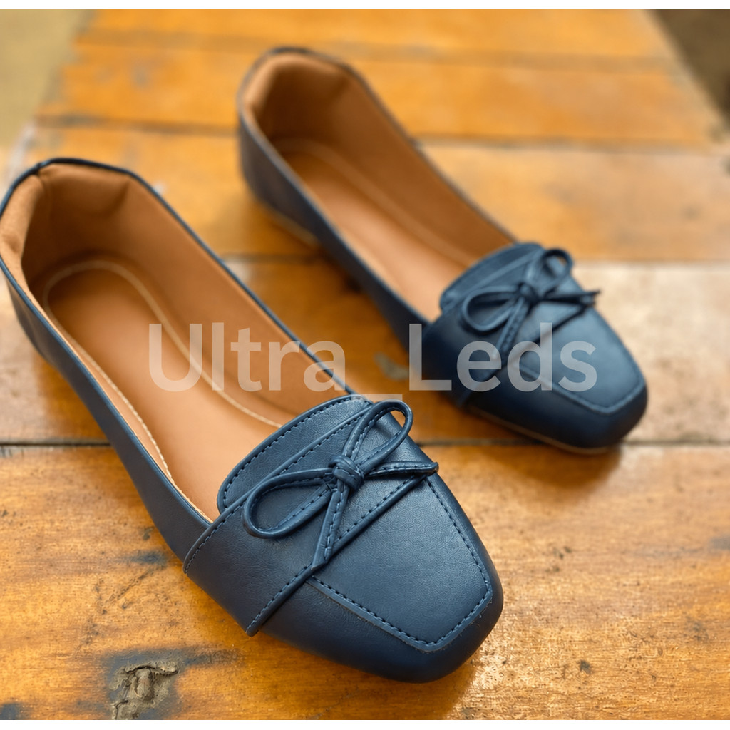 Sapatilha Mocassim Feminina Confortável Bico Quadrado Preto Laço Infinito Elegante