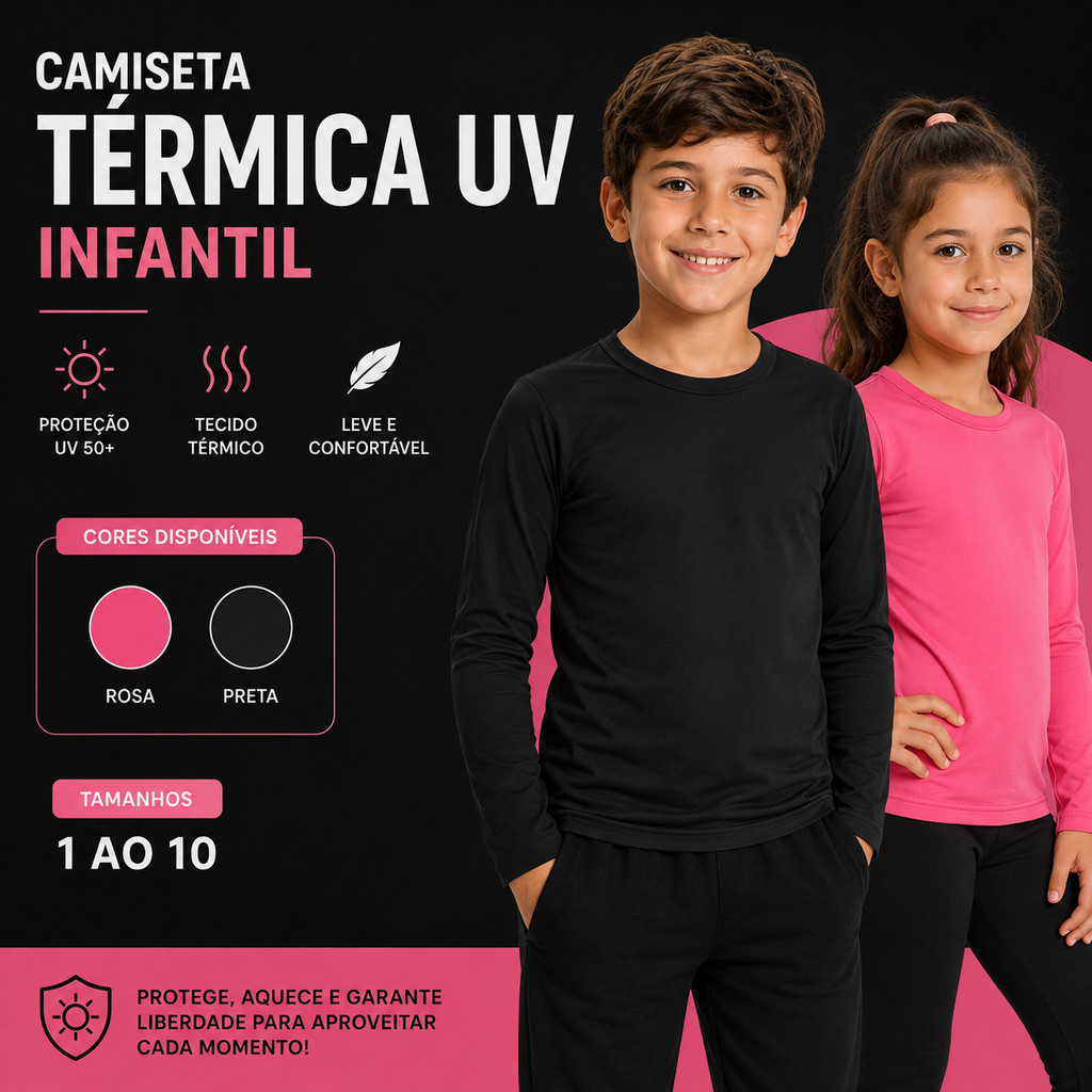 Camisa Proteção Solar Infantil UV 50+ Manga Longa Menino Menina 1 Ao 10 Anos Unisex Praia Futebol
