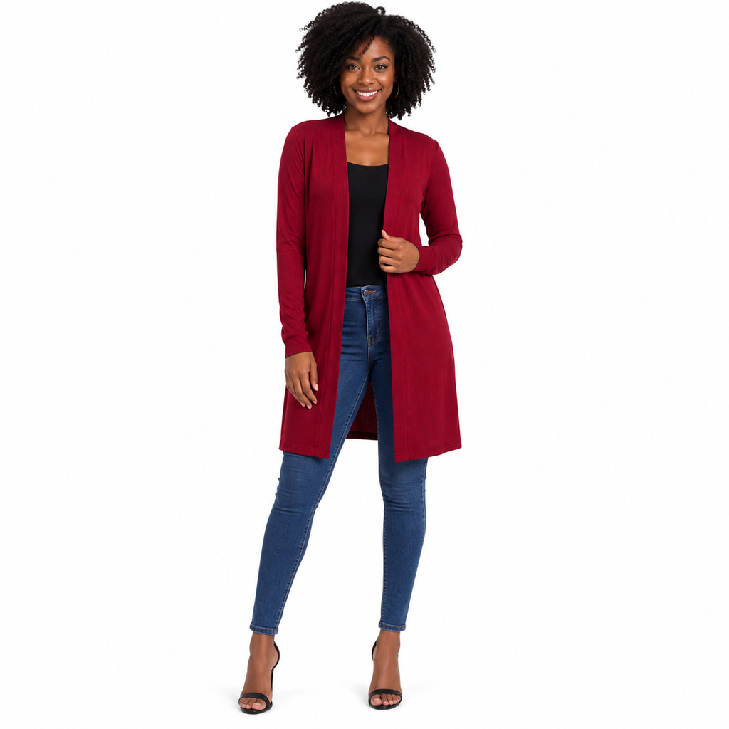 Cardigan Feminino Canelado Longo Casaco Frio Manga Longa