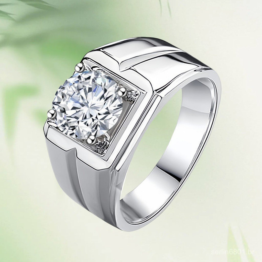 Anel de casamento com diamante banhado a ouro branco 18K, anel de noivado com imitação de moissanite, anel de diamante l
