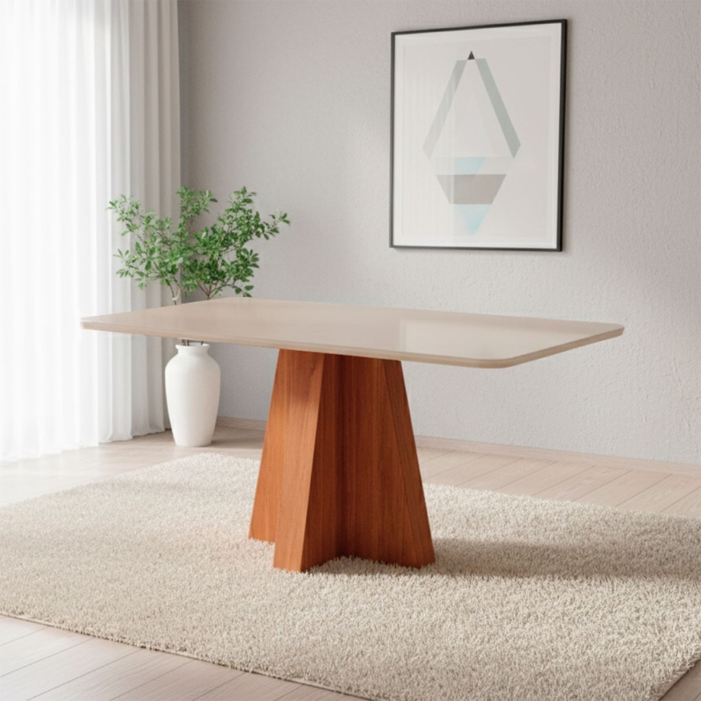 Mesa de Madeira Maitê 160 Cm com Vidro Cinamomo/Off White - Cimol