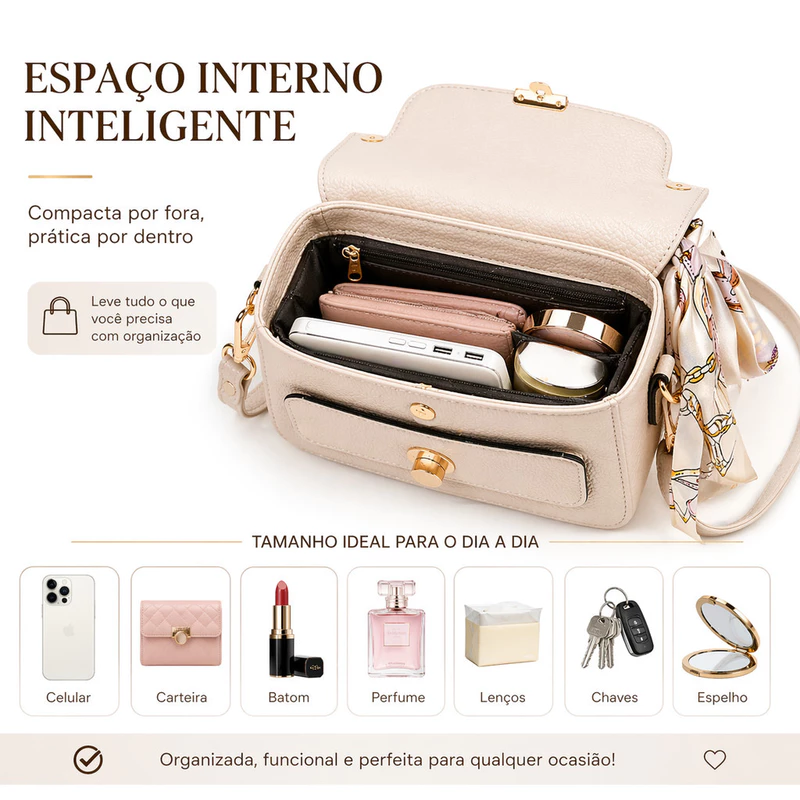 Bolsa Feminina Transversal Média Estruturada com Lenço e Alça Tiracolo — foto 2