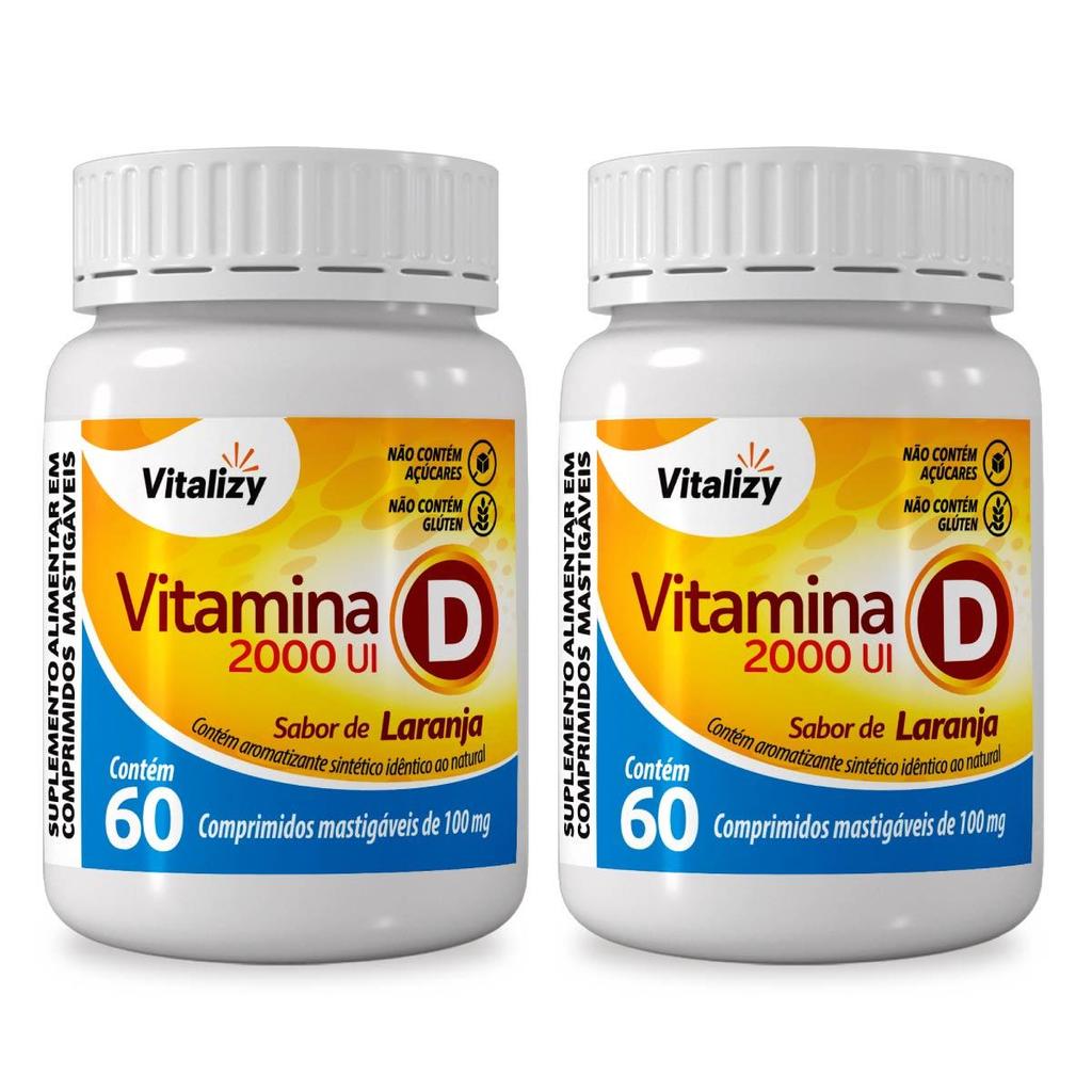 Kit 2x60 Comprimidos Vitamina D D3 Mastigáveis Alto Teor Sabor Laranja Zero Açúcar Original Vitalizy