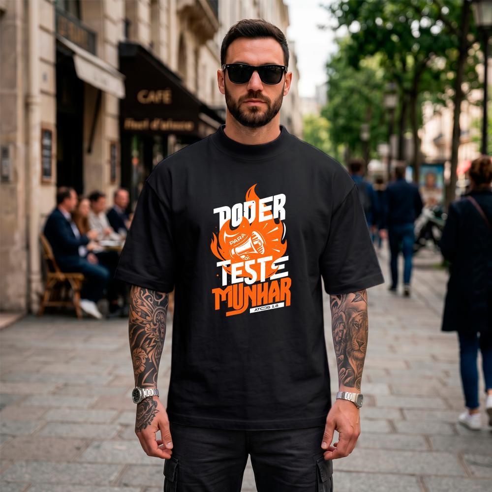 Camiseta Oversized Masculina Suedine Estampada Poder para Testemunhar Streetwear