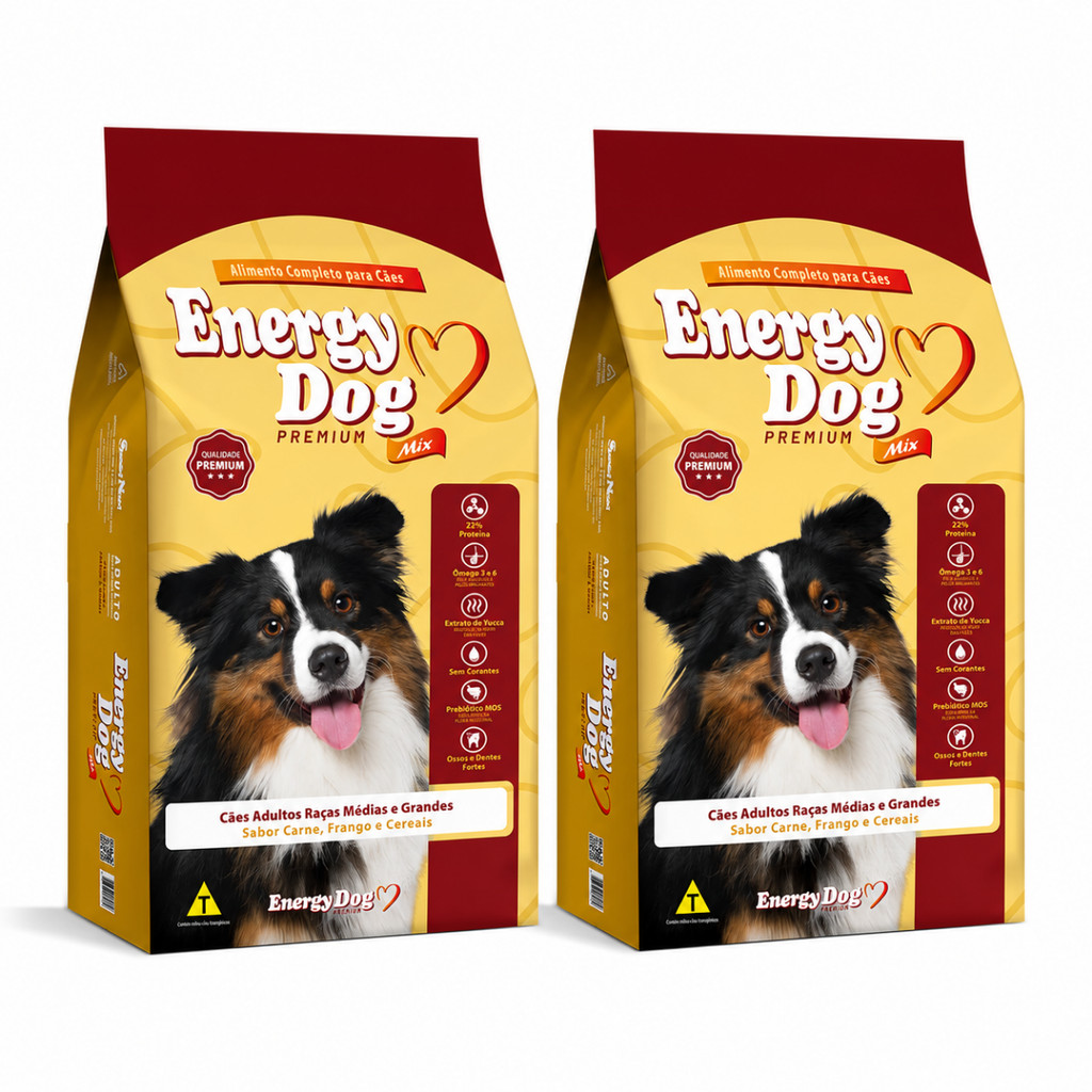 Kit 2 Ração Para Cães Adulto Energy Dog 22% Proteína 1kg