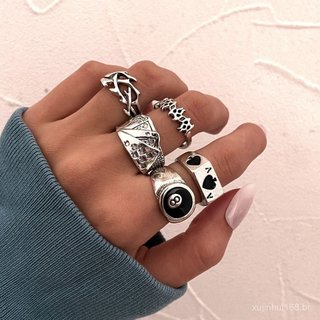 Anel de Carta de Poker Vintage Transfronteiriço, Anel de Carta Ás de Espadas, Conjunto de Anéis de Falange Femininos Cri