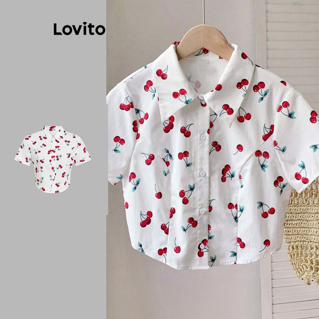 Lovito Casual Blusa Blusa Padrão Simples Cropped Para Mulheres L118ED140