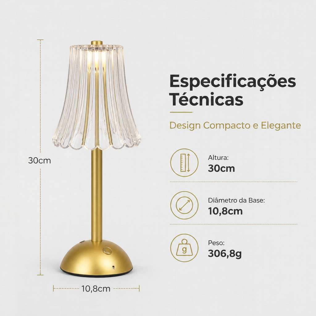 Luminária de Mesa Abajur de Acrílico com LED 3 Cores e Base Usb Dourada — foto 8