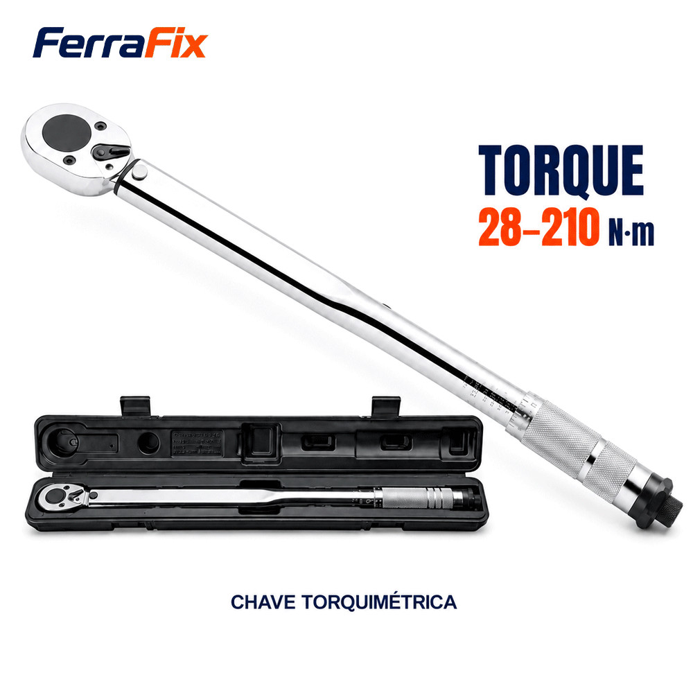 Torquímetro 1/2 28-210Nm Ajustável, Chave de Torque para Rodas e Manutenção Automotiva