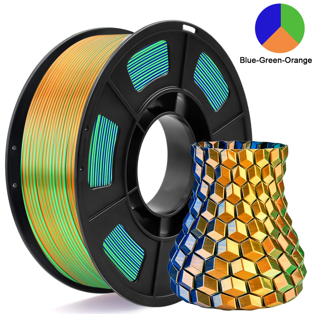 Filamento De Impressora 3D PLA De Seda Tricolor 250g , Azul Verde Laranja , Adequado Para A Maioria Das Impressoras 3D F