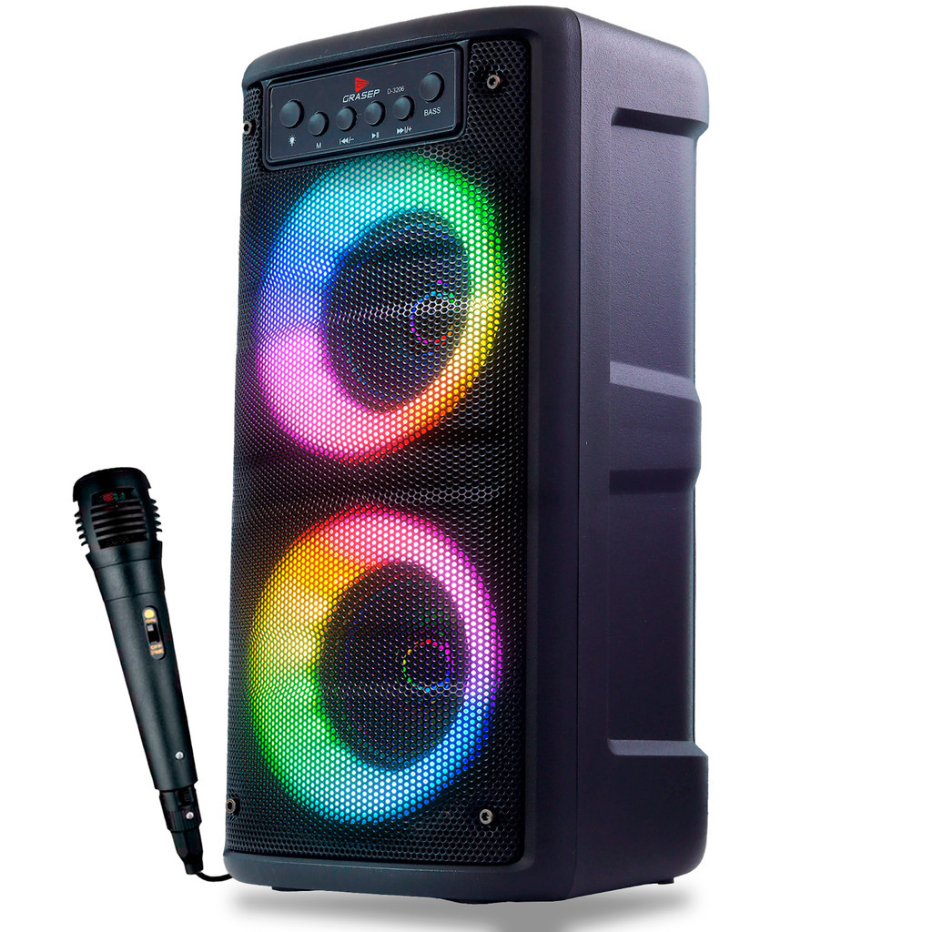 Caixa de Som Bluetooth LED RGB PartyBox Wireless Subwoofer Karaokê Com Microfone